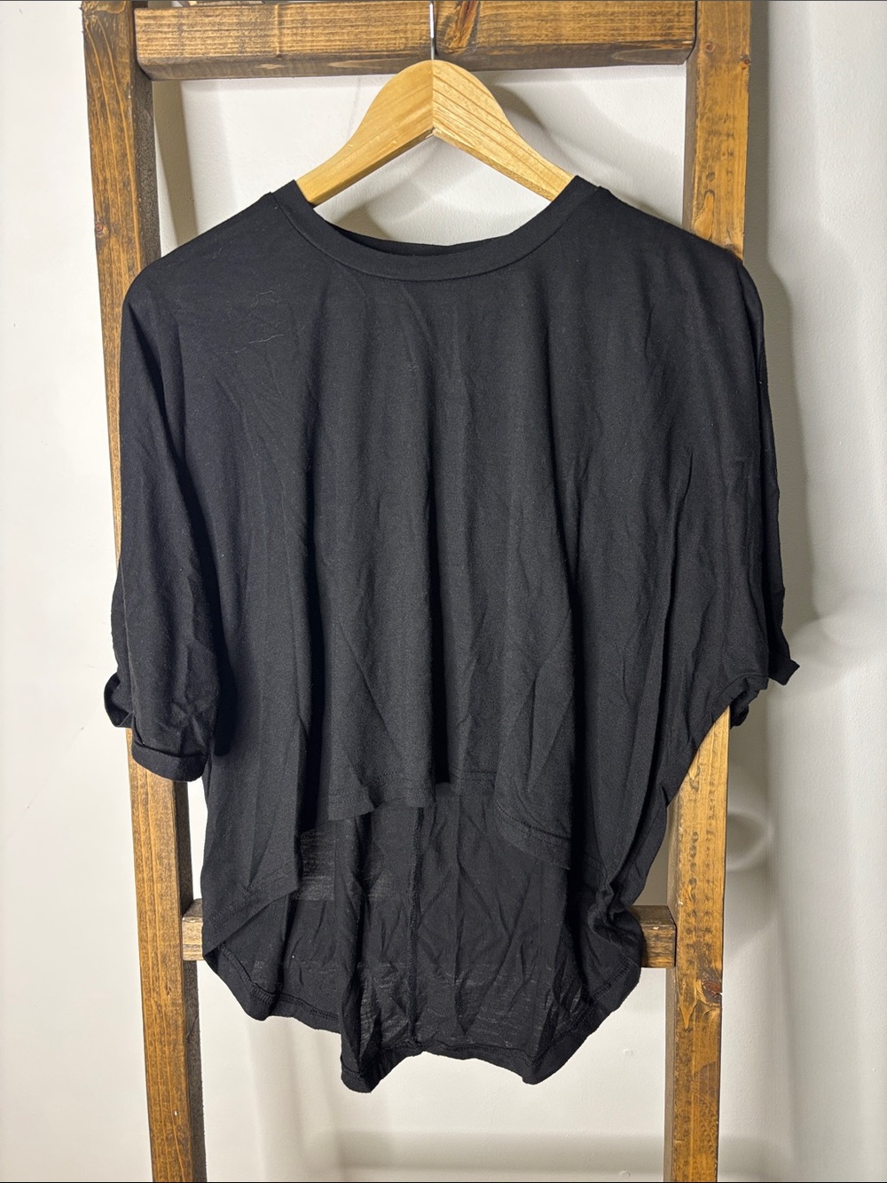 SHEIN Black Relaxed High-Low Short Sleeve Tee - Draped Silhouette Size M